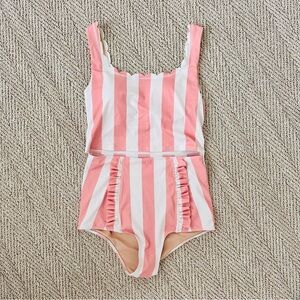 Kortni Jeane M Tankini Pink White Striped Scalloped.